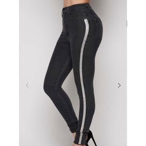 New Tinsel Town -Black Jeans Sparkle Tuxedo Stripe